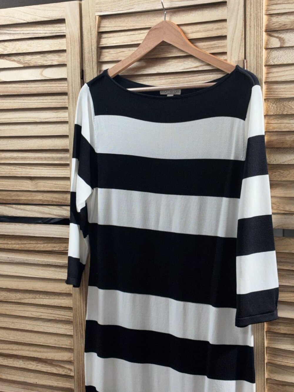 Eva Mendes Black White Striped Knit Boatneck Sweater Dress NWT Large - Picture 2 of 9